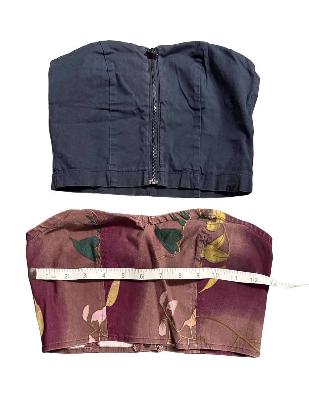 URBAN OUTFITTERS 
Set of Two Strapless Bustier Tops - Navy & Floral Plum